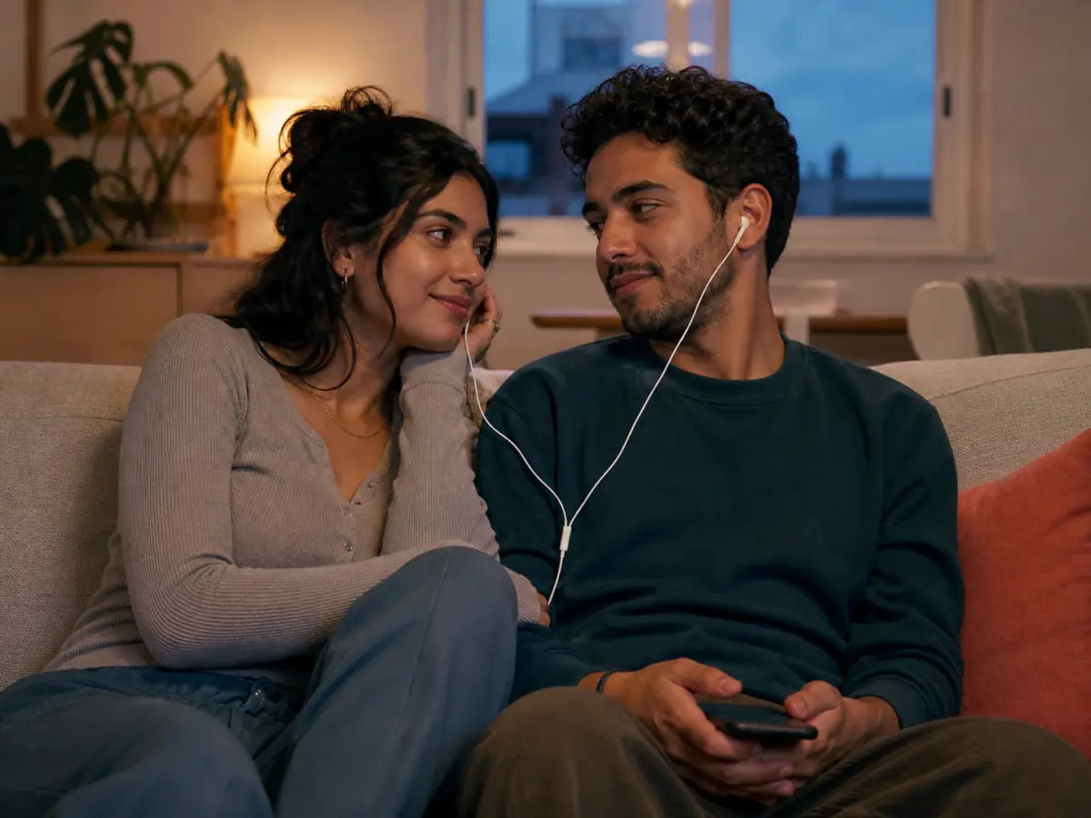 A couple sharing a personal love song at home